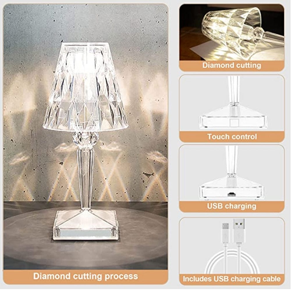 Elegant LED Table Lamp with Diamond Design | Cordless & Rechargeable for Versatile Indoor Lighting 6