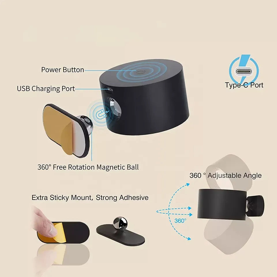 Luminara | Modern Wireless Rechargeable 360° Wall Lamp for Elegant Lighting 2
